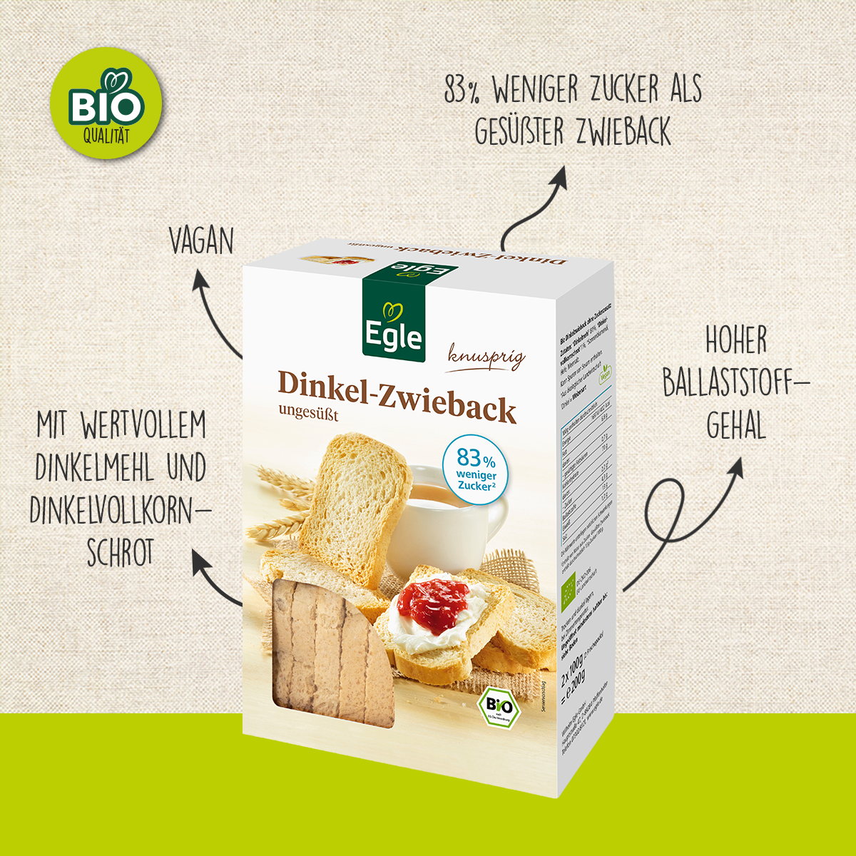 BIO Dinkel-Zwieback, 2 x 200 g