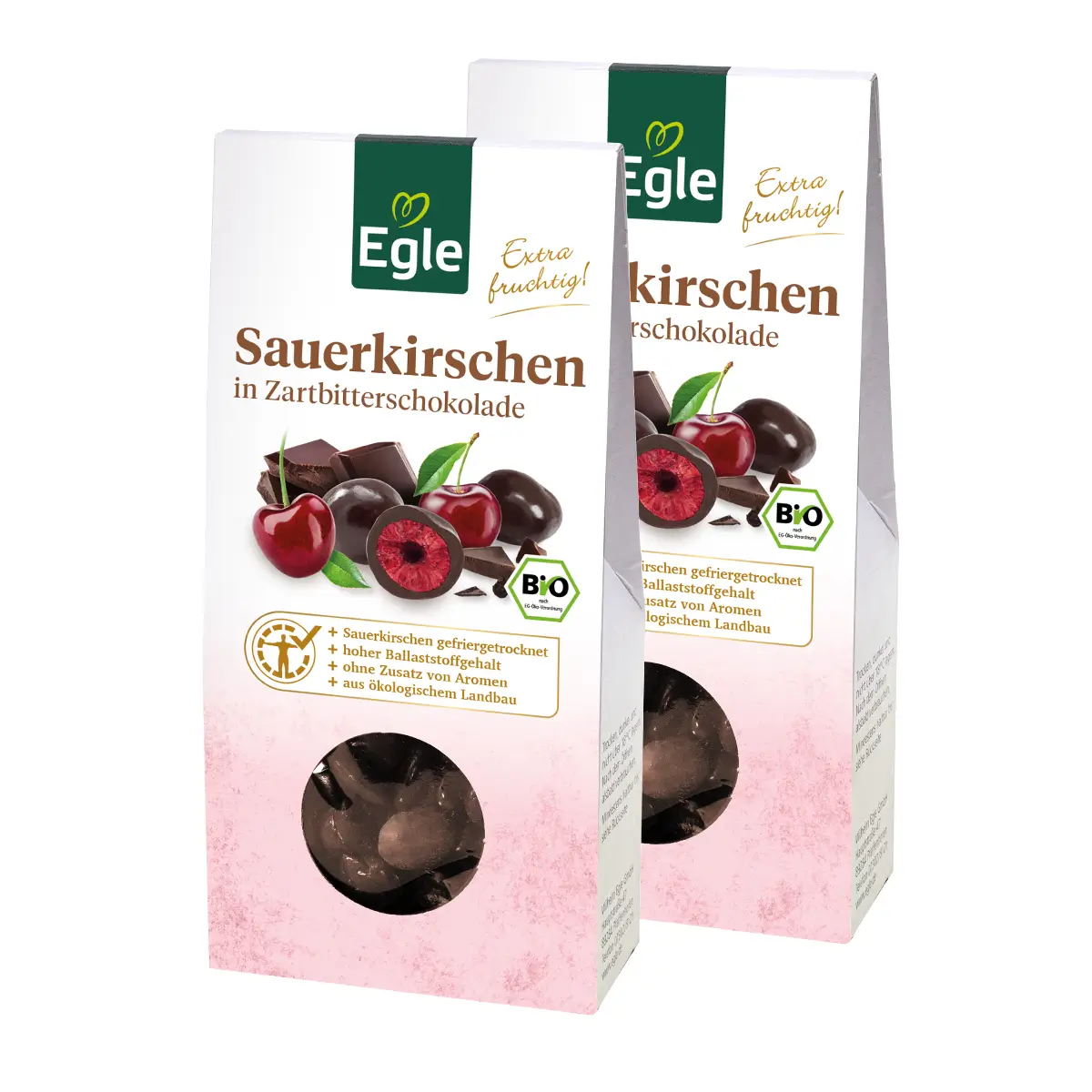 BIO Sauerkirschen in Zartbitterschokolade, 2 x 90 g