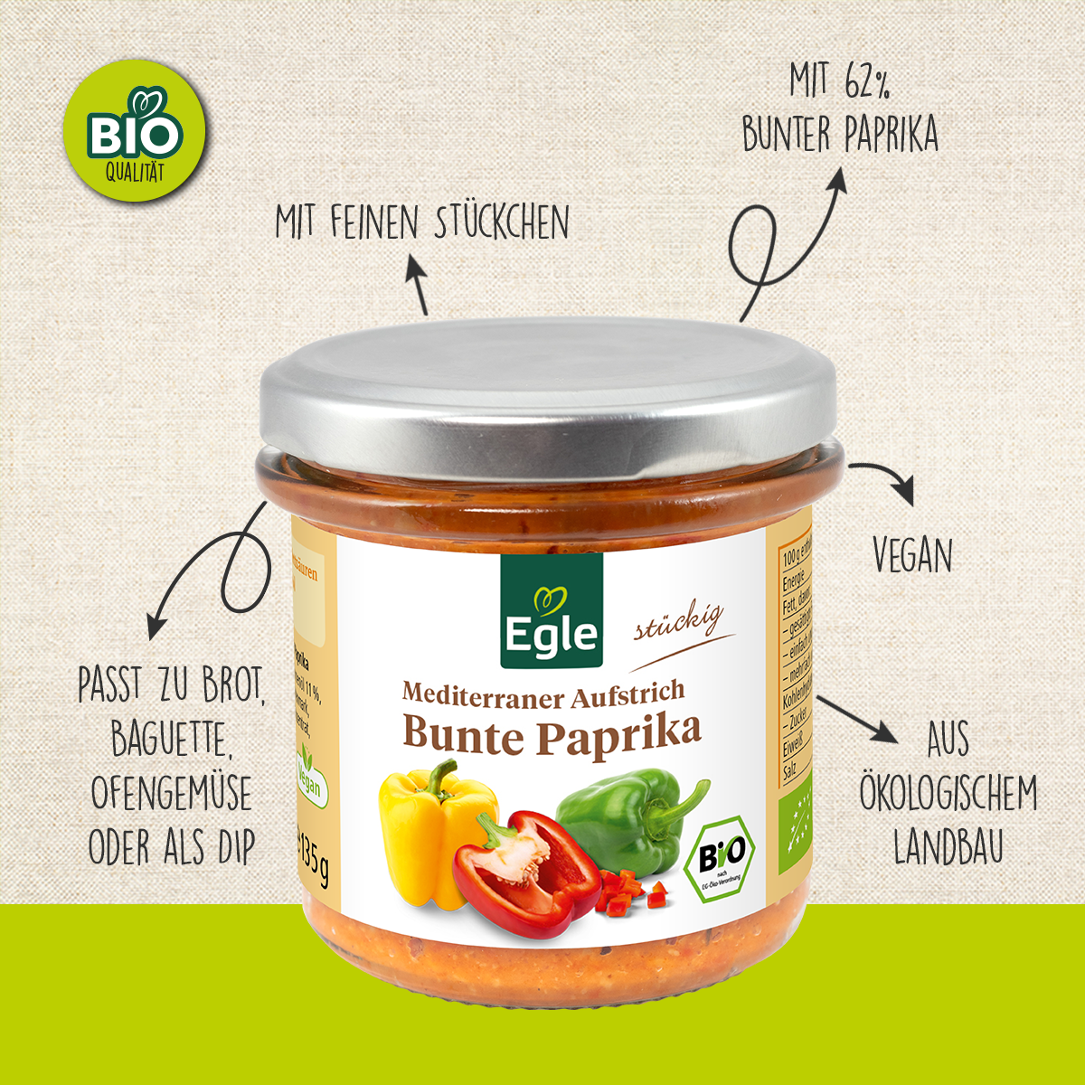 BIO Mediterraner Aufstrich Bunte Paprika, 135 g