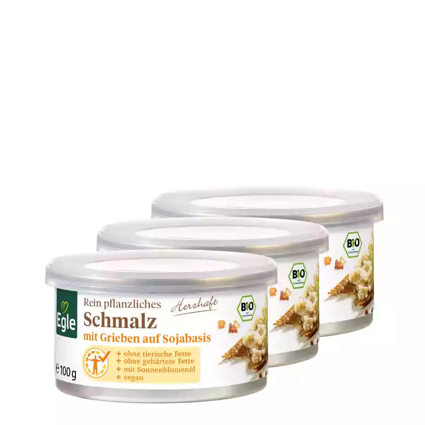 BIO Pflanzliches Schmalz mit pflanzlichen Grieben, 3 x 100 g