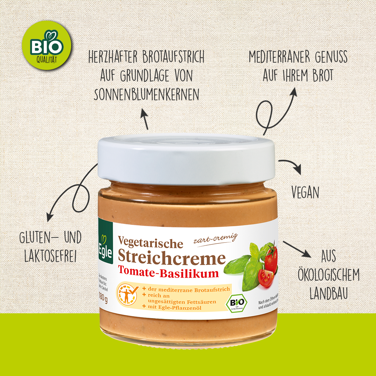 BIO Vegetarische Streichcreme Tomate-Basilikum, 2 x 180 g
