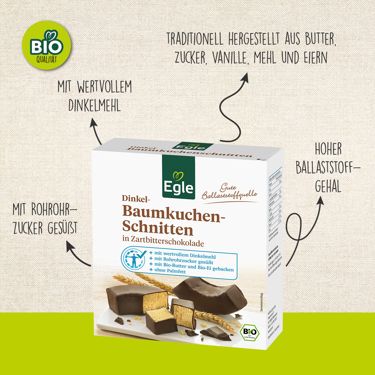 BIO Dinkel-Baumkuchenschnitten, 2 x 100 g