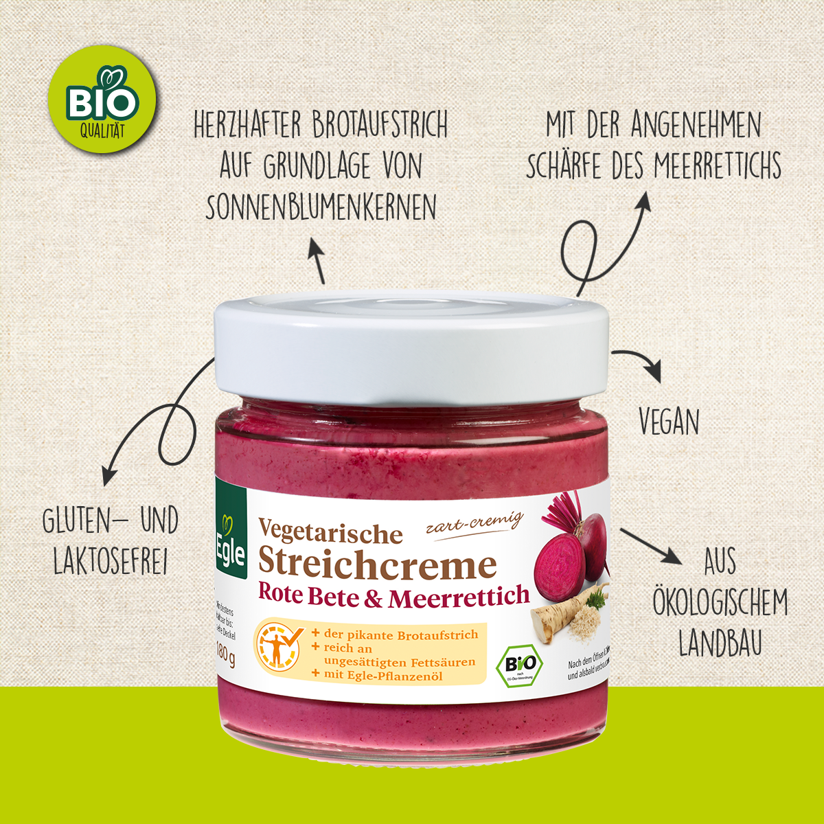 BIO Vegetarische Streichcreme Rote Bete & Meerrettich, 2 x 180 g