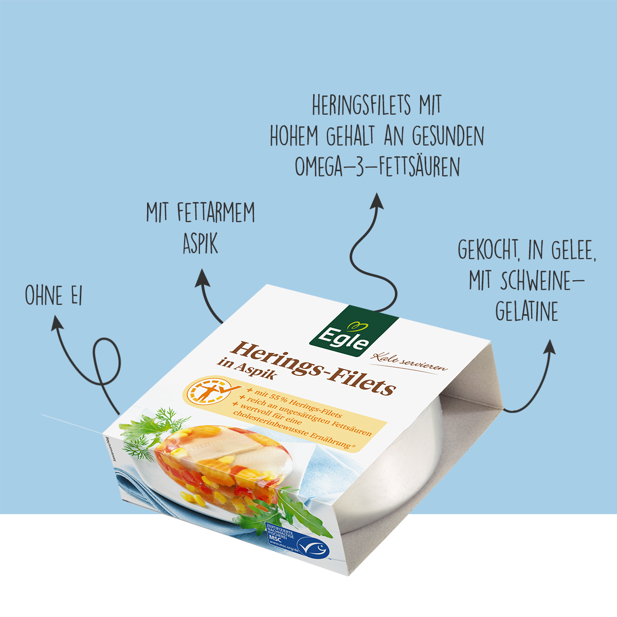 Heringsfilets in Aspik, 3 x 200 g