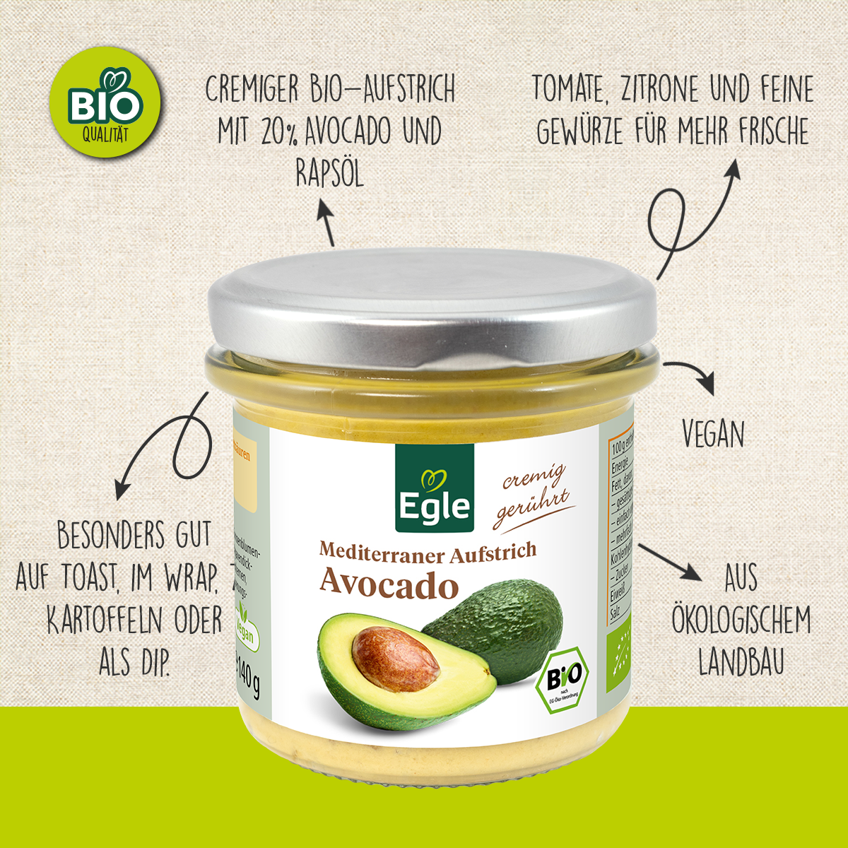 BIO Mediterraner Aufstrich Avocado, 140 g