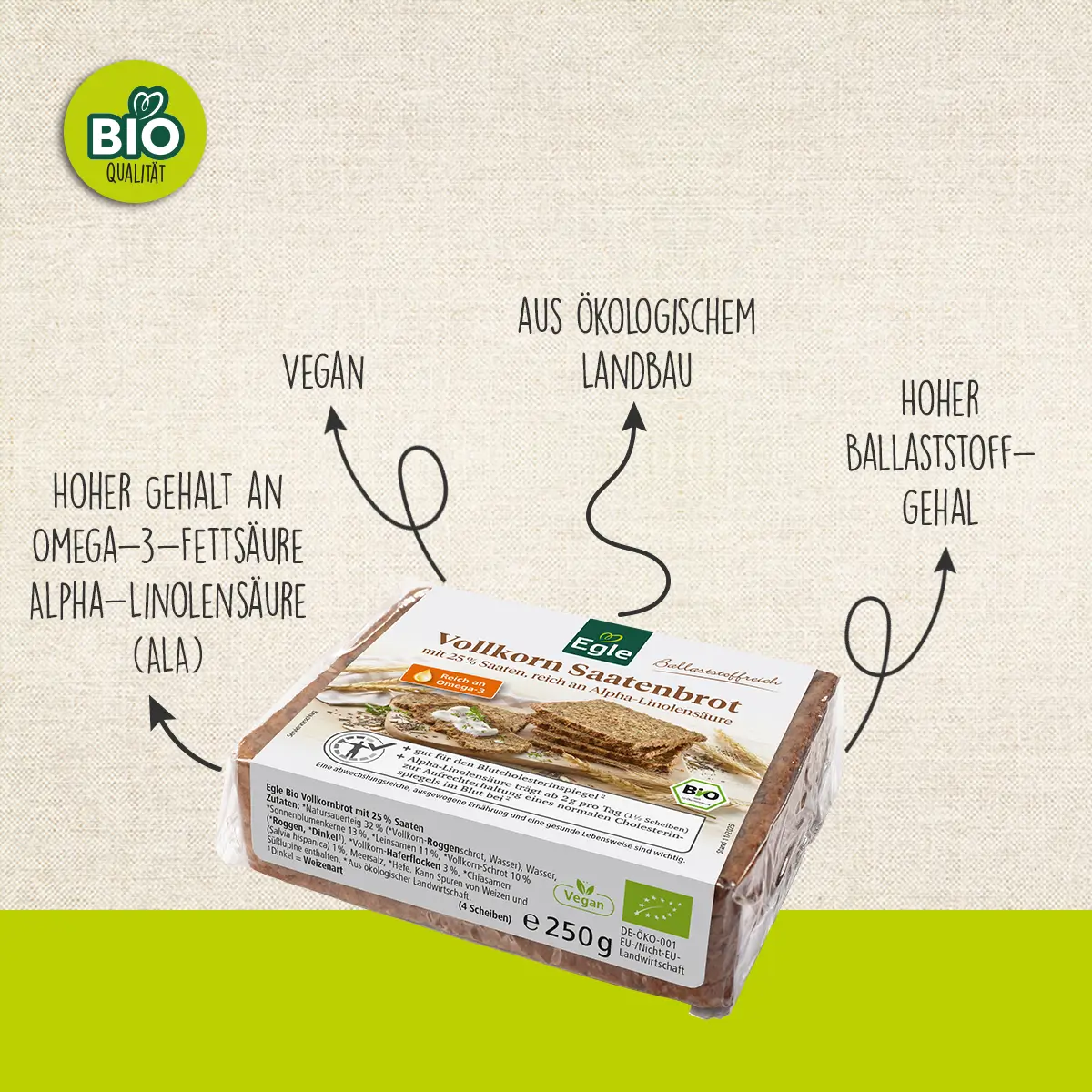 BIO Vollkorn-Saatenbrot, 2 x 250 g